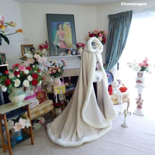 Bridal Winter Wedding Hooded Cloak Keep warm Faux Fur Bridal Mantles Wraps Jackets