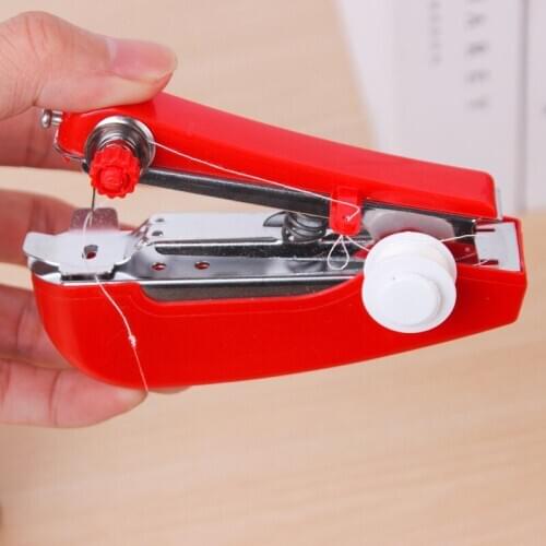 1Pc Red Mini Sewing Machines Needlework Cordless Hand-Held Clothes Useful Portable Sewing Machines Handwork Tools Accessories