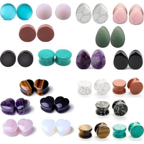 10PC Stone Ear Gauge Set 6-20mm Heart Stone Flesh Tunnel Plug Lot Reamer Tunnel Ear Plugs Set Ear Stretcher Plug Saddle Expander