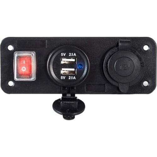 12V Car Boat Dual USB Charger With Cigarette Lighter Plug Switch for Phone
