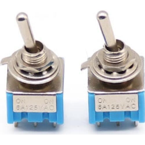 5PCS Mini MTS202 Light Blue Toggle Switch DPDT Double Pole Double Throw 2 Positions ON-ON 250V 3A 125V 6A MTS-202 DL