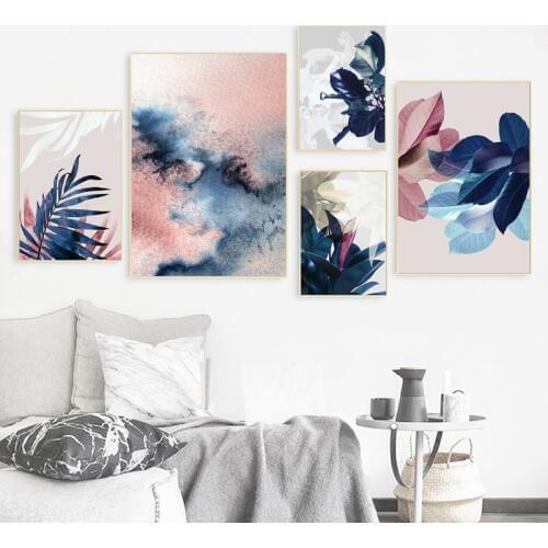 Abstract Watercolor Leaves Canvas Paintings Print Nordic Blush Pink Pictures for Living Room Home Decor Botanical Wall Art