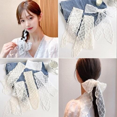 White lace embroidery bow ribbon ribbon female tied hair head rope net red headscarf French super fairy ribbon headdress