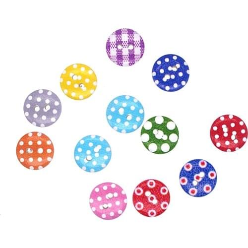 SHINE Wooden Sewing Buttons Scrapbooking Round Mixed Two Holes Retro 15mm Dia. 50 PCs Costura Botones Decorate bottoni botoes
