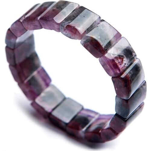 Genuine Purple Natural Auralite 23 Bracelets For Women Lady Stretch Rectangle Bead Crystal Bangle Bracelet