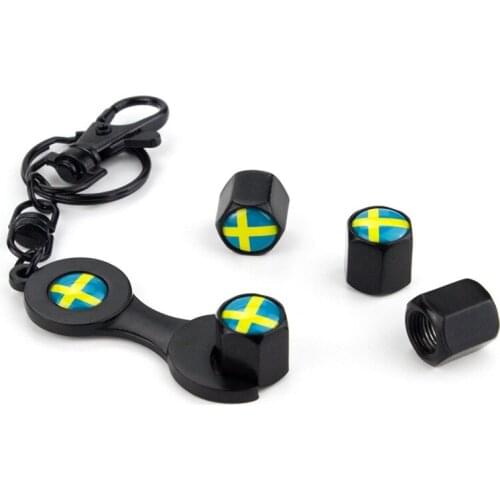 Wrench Keyring Car Wheel Tire Valve Caps Flag of Sweden Anti Theft Tyre Air Valve Stem Dustproof Cover For SAAB Auto Accessories