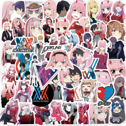 DARLING In The FRANXX Stickers Anime 10/50PCS Waterproof PVC Laptop Guitar Car Skateboard Luggage VSCO ZERO TWO Sticker Kids