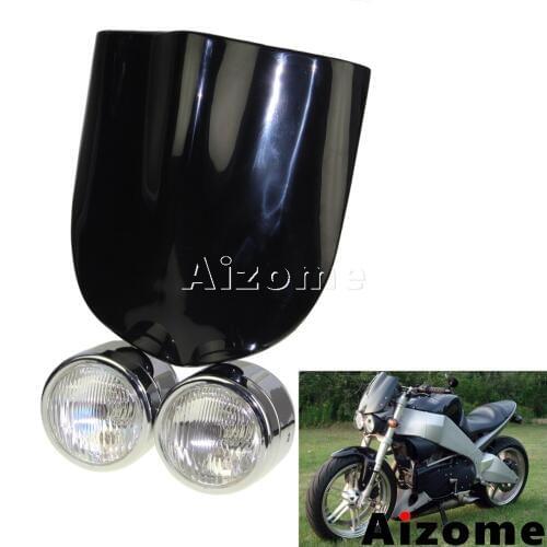 Chrome Street Bikes Motorcycle 4" Dual Headlamp w/ Black Windshield Headlight Fairing For Suzuki Buell SFV650 XB12X 12S 12R XB-9