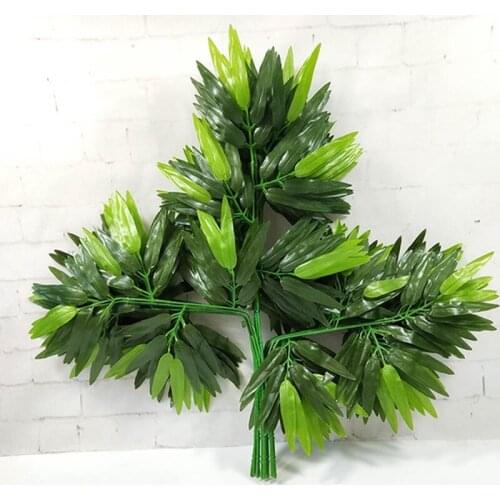 Artificial Green Bamboo Leaves Decorations Fake Green Plants Silk Plastic Simulation Leaves For Hotel Office Decoration