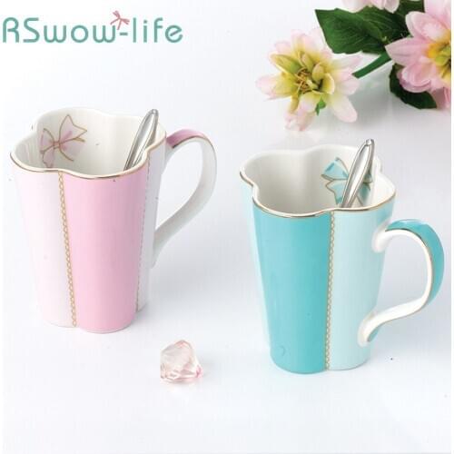 Ceramic Mugs Creative Solid Color Teacup With Spoon Coffee Cup Afternoon Tea Dessert Milk Cup For Household Products