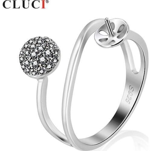 CLUCI Silver 925 Zircon Women Pearl Ring Mounting Jewelry for Anniversary Engagement 925 Sterling Silver Rings Jewelry SR1058SB