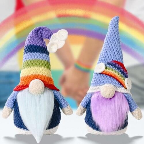 Summer Knitted Rainbow Gnome Tomte Swedish Nisse Scandinavian Elf Dwarf Farmhouse Kitchen Shelf Tiered Tray Decoration