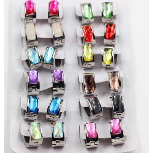 LUXIKISSKIDS 12Pairs/Lot 316L Stainless Steel Mixed Color Clay Steel Small Hoop Earrings Set Zircon For Women Jewelry Gift