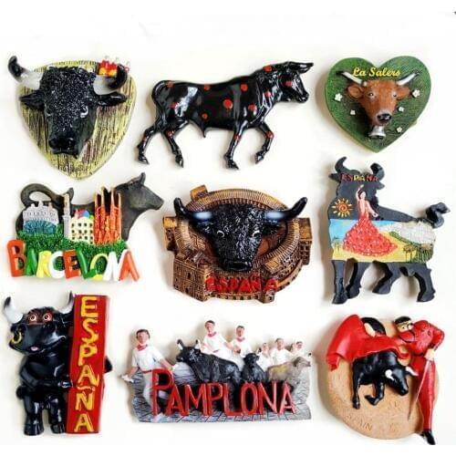 Handmade Painted Spain Pamplona Bullfighting 3D Fridge Magnet Refrigerator Magnet Tourism Souvenirs Magnetic Stickers Gift