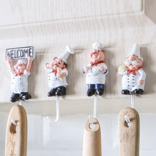 Cartoon Chef Figure Cute Resin Self-adhesive Wall Hooks Bedroom Bathroom Towel Hanger Hook Coat Robe Hooks
