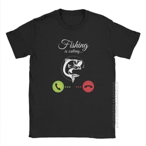 Men Fish Is Calling T-Shirt Fisher Is Calling Crew Neck Male Tshirt Tops Cotton Basic Tees Plus Size T Shirts