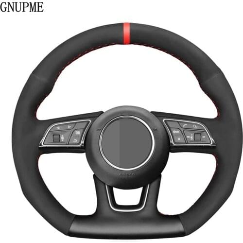 Soft Black Genuine Leather Suede Car Steering Wheel Covers For Audi A3 (8V) A4 (B9) Avant A5 (F5) A1 (8X) Sportback Q2