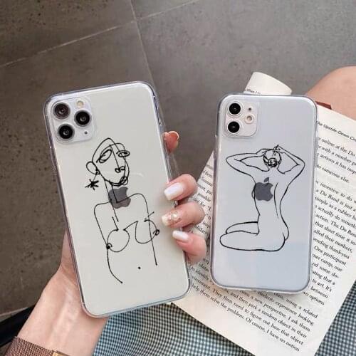 Funny Abstract Women Face Line Soft Phone Case For iPhone 11 Pro Max 12 Pro SE 7 8 Plus XR XS Max X Kiss More Body Art Cover