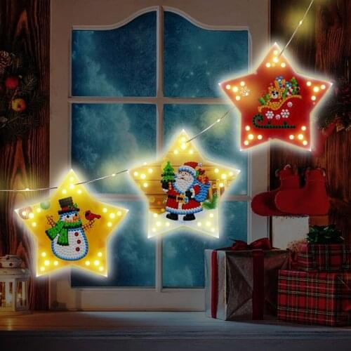 New 3Pcs DIY Special Shaped Led Diamond Painting Christmas Ornaments Light Five-pointed Star LED Hanging Christmas Tree Decor
