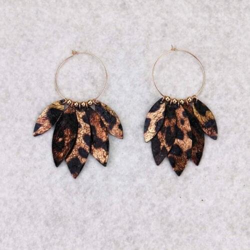 New Fashion Genuine Leather Long Leaf Tassel Hoop Earrings for Women Big Copper Circle Beads Stack Earrings Jewelry