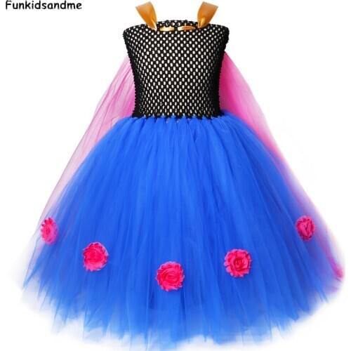 Girls Anna Princess Tutu Dress Tulle Girl Birthday Party Dress Up Children Carnival Halloween Anna Cosplay Costume Kids Clothes