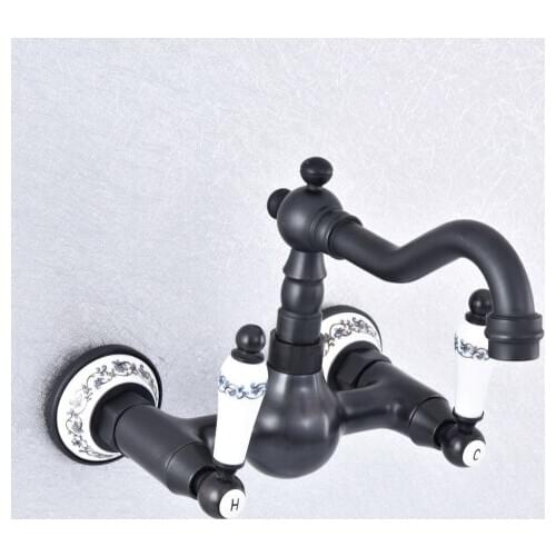 Swivel 360 Bathroom Bathtub Faucet Wall Mount Oil Rubbed Black Bronze Basin Sink Faucet Mixer Tap Nsf708