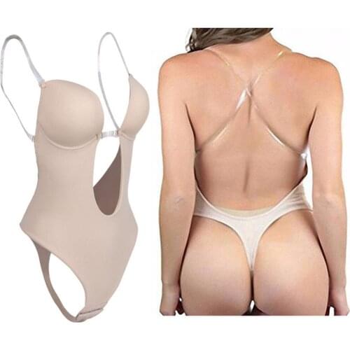 Drop Shipping Women Deep V-Neck Body Shaper Strapless Backless Shapewear U Plunge Seamless Thong Full Bodysuits For Wedding