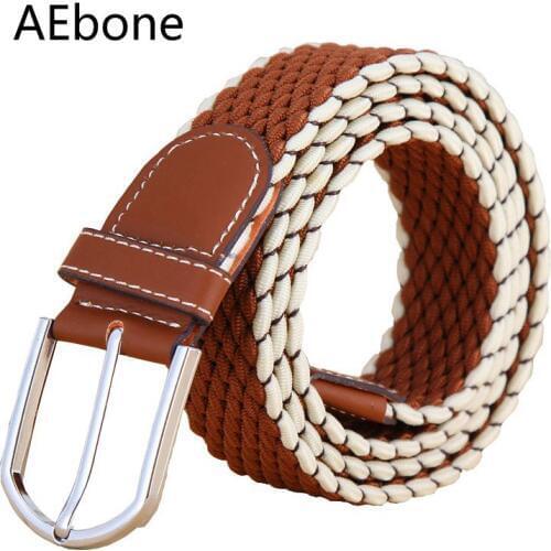 AEbone Woven Belts Men Knitted Canvas Stretch Braided Elastic Belt Women Pin Buckle Military Belt Waistband For Men YB037
