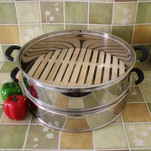 Bamboo bottom steaming pot drawer steamer cag layer lattice steaming frame heightening thickening stainless steel integral cage