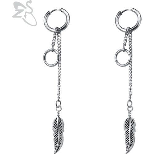 ZS Korean Dangle Earrings Long Tassel Feather Earrings Fashion Stainless Steel Jewelry Earrings Kpop Accessories Drop brincos