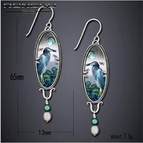 Rongyu creative new style palace retro bird flower blue heron Earrings European and American high grade Pearl Earrings