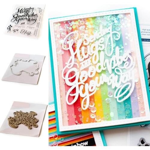 HUGS GOOD VIBES Grass Cutting Dies And Stamps and Hot Foil Scrapbook Diary Decoration Stencil Embossing Template DIY Make Albums
