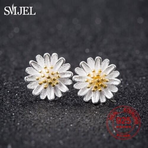 SMJEL Real 925 Sterling Silver Daisy Flower Stud Earrings for Women Girls Sterling Silver Jewelry Flower Earing Birthday Gifts
