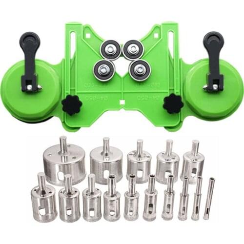 16Pcs 4-83mm Drill Chuck Double Rubber Suction Cup with 6-50mm Diamond Coated Drill Bit for Tile Glass Openings Locator