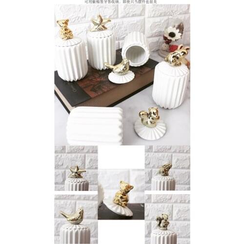 Light luxury Nordic Cotton Swab Storage Box Ceramic Toothpick Sundry Jar With Lid Ceramic Animal Starfish Small Object Ornament