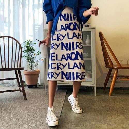 Sweater Skirt Women Letter Print Knitted Korean Skirt Hgih Waist Long Winter Wrap Skirt Designer 2019 Fashion K791