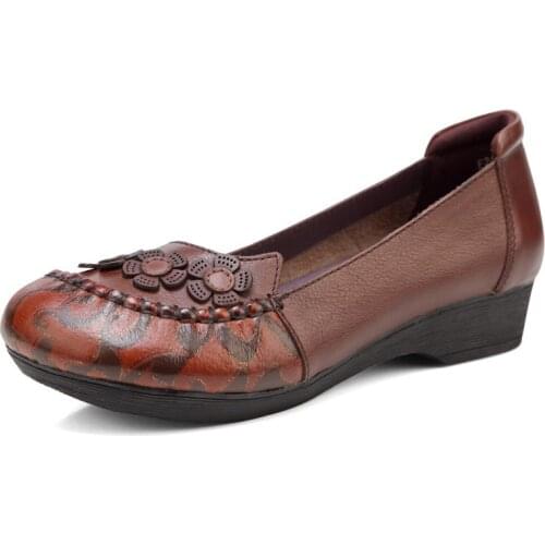 YourSeason Ladies Flower Shoes 2021 Genuine Leather Spring Autumn Handmade Concise Women Vintage Round Toe Casual Pumps