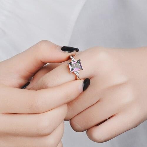 Charm Square CZ Crystal Rings For Women Jewelry Fashion 925 Sterling Sliver Filled Birthstone Engagement Ring Female