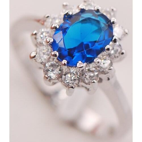 Blue Crystal Zircon Women 925 Sterling Silver Ring F693 Size 5 6 7 8 9