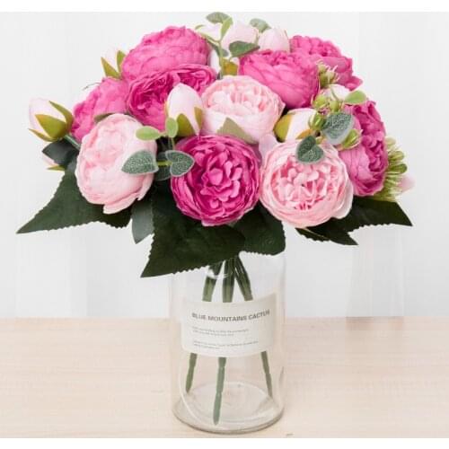 1 Bouquet Rose Pink Peony Artificial Flowers Home Decoration Cheap Fake Flowers for Wedding Decoration Indoor DIY Party Supplies