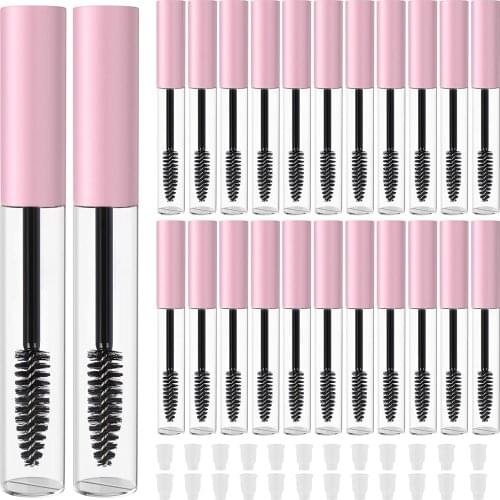 20Pcs 10ml Mini Mascara Tube Empty Pink Eyelash Brush Bottle Sets Wand Brush Travel DIY Makeup Tool Eyelash Cream Container