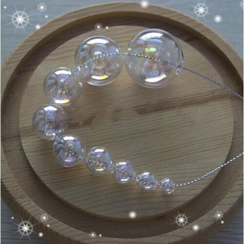 10pcs 8/10/12/14/16/18/20/25/30mm Glass Rainbow Beads Globe Glass Bubble Round Ball Diy Glass Orbs Vial Pendants Wedding Decor