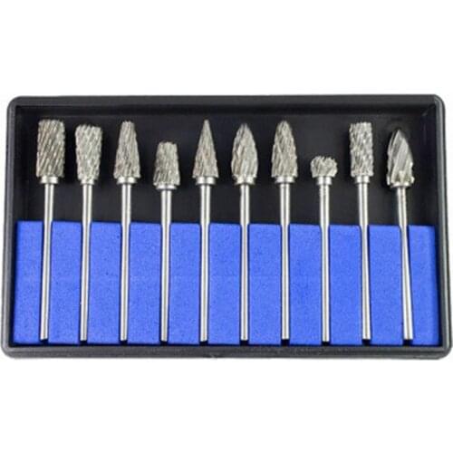 10Pcs Tungsten Steel Carbide Bur Cutter Rotary Tool Burr Double Diamond Cut Rotary Dental Polishing Tools