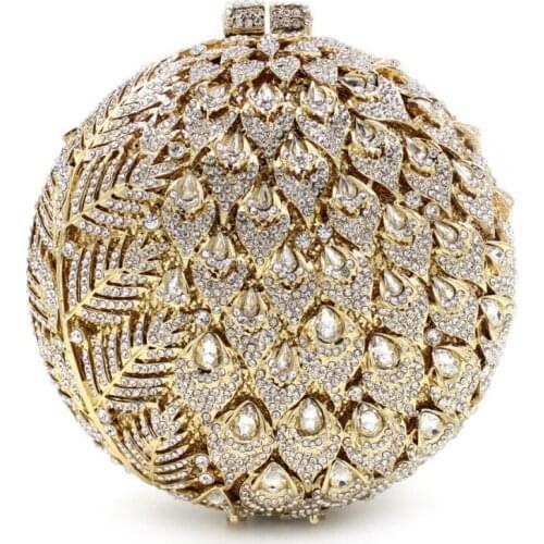 16x16CM Round Rhinestone Bag Corrugated Metal Crystal Evening Bag Handmade Diamond Bag Women Clutch Bag a6892