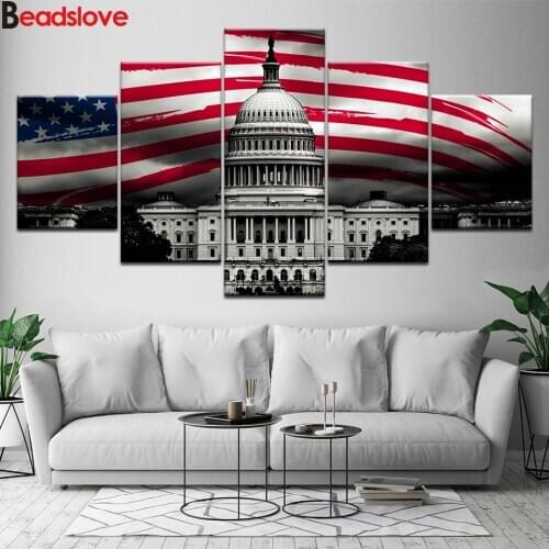 5 PCS 5D DIY Diamond Painting Cross Stitch kit United States Capitol building Diamond Embroidery mosaic Room Decoration