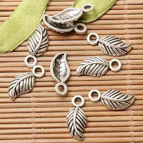 50pcs dark silver color little leaf design charms EF2790