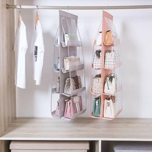 6/8 Pocket Folding Hanging Large Clear Handbag Purse Storage Holder Anti-dust Organizer Rack Hook Hanger