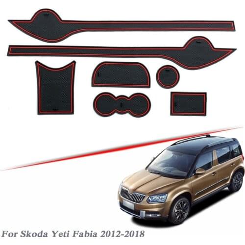 9pcs Car Styling For Skoda Yeti Fabia 2012-2018 Latex Gate slot pad Interior Door Groove Mat Non-slip dust Mat Auto Accessory