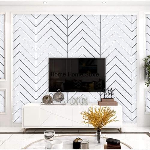 White and Black Geometric Contact Paper Black Stripes Peel and Stick Wallpaper Modern Removable Self Adhesive Wall Paper