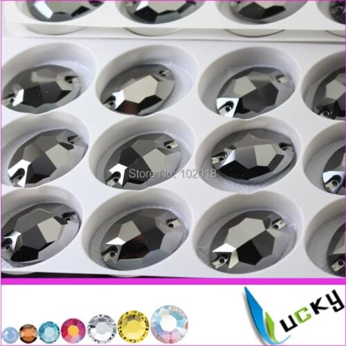 Free shipping 36pcs 17x24mm oval shape Flat back sew in crystal beads jet hematite color sew on rhinestones